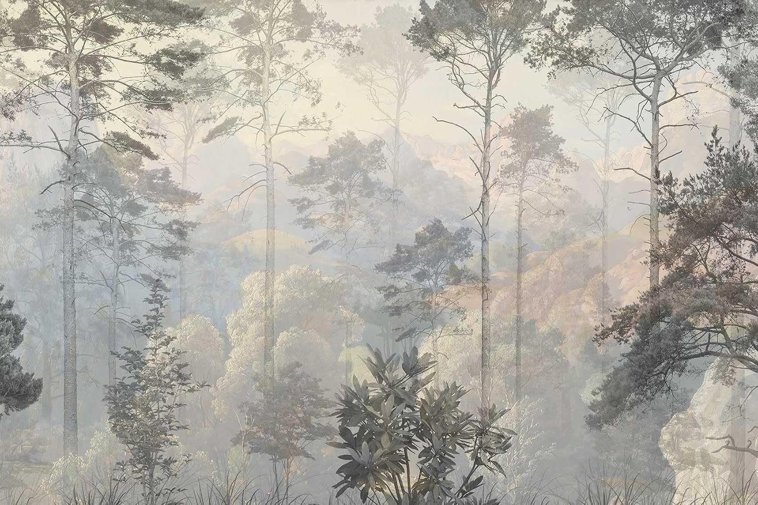 Toolhom Hazy Forest Wall Mural, Abstract Nature Landscape Wallpaper, Background Wall Decoration Patterns（Non-self-Adhesive）