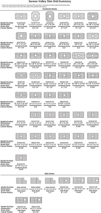 Sink Bottom Grid 24-18 x 12-58, Centered Drain with Corner Radius 1-12, Sink Protector NLW2412C