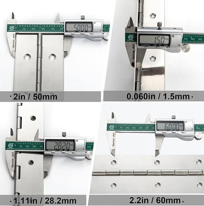 Marine Grade Heavy Duty Piano Hinge 48 Inch x 2 Inch Width, True 0.060'' Thick Stainless Steel Piano Hinge for Heavy Duty Cabinet, Door, Toolbox, Metal Plate, Furniture, Industrial Project