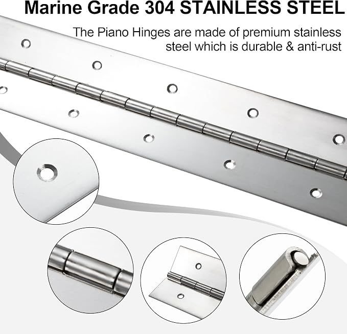Marine Grade Heavy Duty Piano Hinge 48 Inch x 2 Inch Width, True 0.060'' Thick Stainless Steel Piano Hinge for Heavy Duty Cabinet, Door, Toolbox, Metal Plate, Furniture, Industrial Project