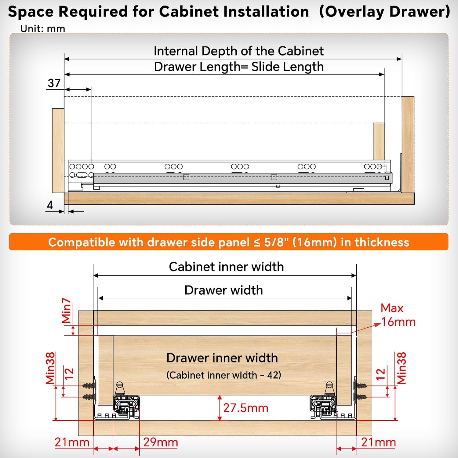BAIDICE Soft Close Bottom Mount Drawer Slides 24 Inch Rails with Rear mounting Bracket Locking Devices Screws for Face Frame Or Frameless Application（24 inch, 1 Pair）