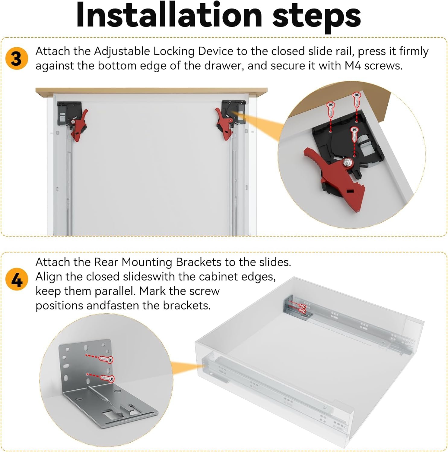 BAIDICE Soft Close Bottom Mount Drawer Slides 24 Inch Rails with Rear mounting Bracket Locking Devices Screws for Face Frame Or Frameless Application（24 inch, 1 Pair）