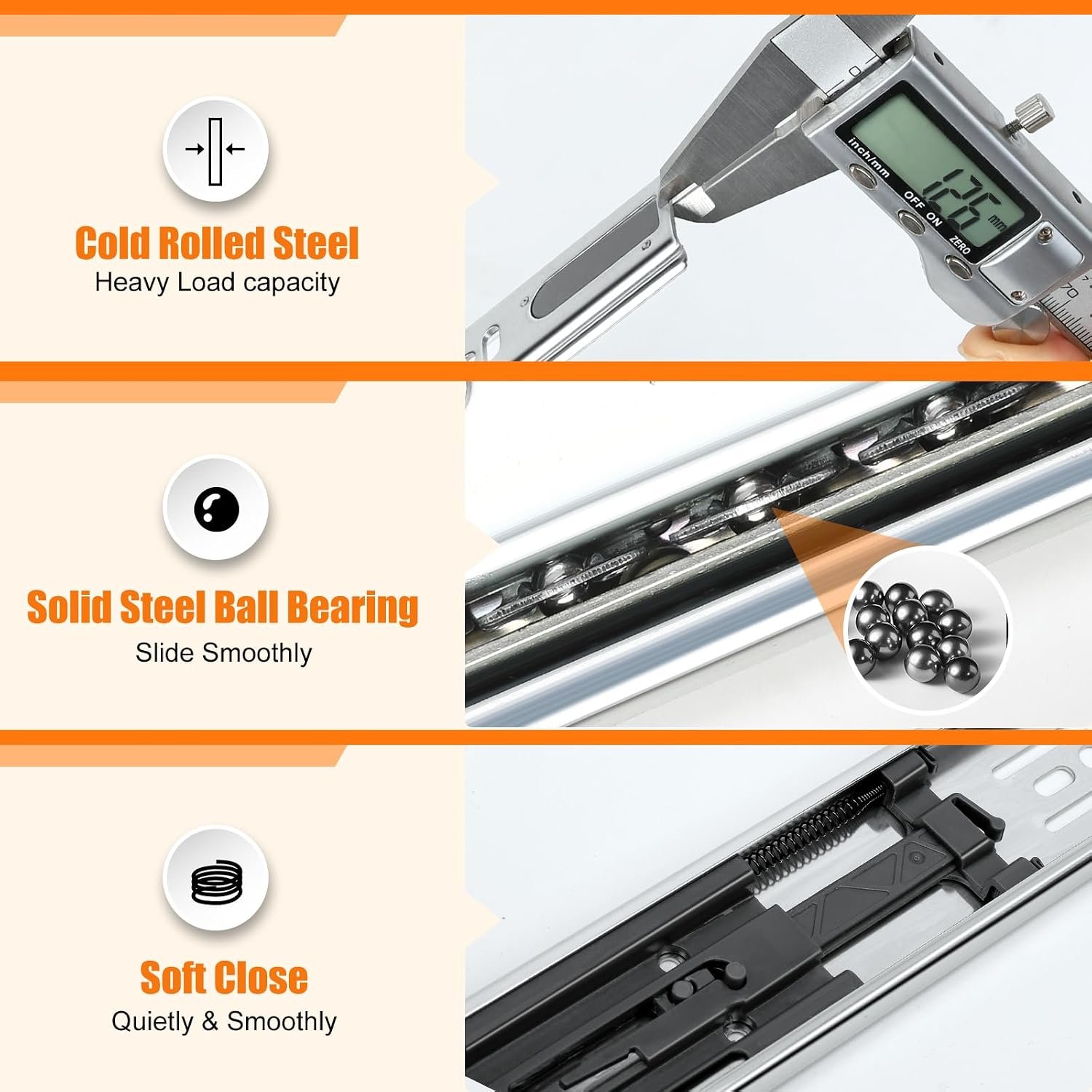 HBL’ 1 Pair Soft Close Drawer Slides 18 inch, Heavy Duty Cabinet Drawer Slides Replacement - Ball Bearing Full Extension, 200 LB Capacity, Made of Cold-Rolled Steel, Rust-Resistant & Long-Lasting.