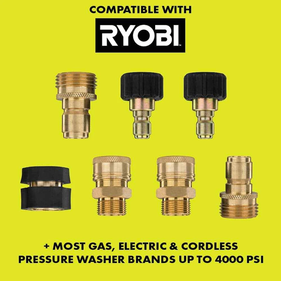 Ryobi 7-Piece Pressure Washer Quick-Connect Kit – Fits Gas, Electric & Cordless Washers up to 4000 PSI