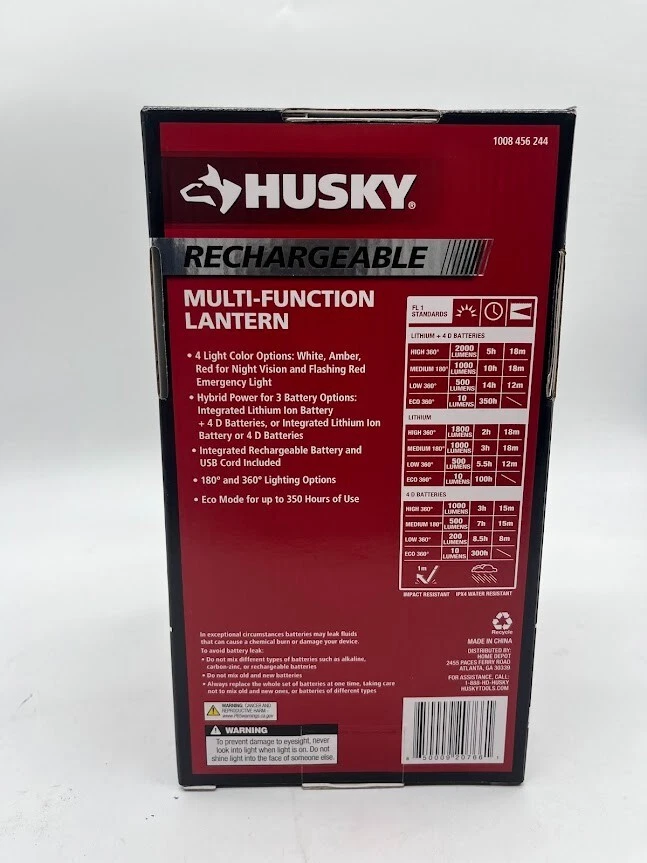 Husky 2000 Lumens Hybrid Power LED Lantern with Rechargeable Battery