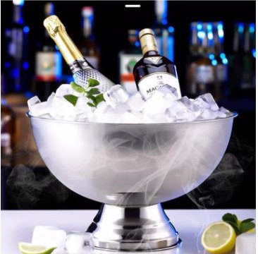 Large Ice Bucket 13L Stainless Steel Champagne Bowl Ice Bucket with Ice Scoop Semicircle Drink Tub with Integrated Base Silver Beverage Tub for Parties, Cocktail Bar, Chilling Wine (1 Pack-Silver)