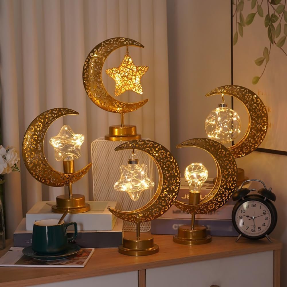 DoubleFill Eid Mubarak Ramadan Crescent Moon Star Light 27.56 x 20.67 Inches LED Wooden Ramadan Mubarak Decoration Eid Gift for Home Bedroom Floor Yard Lawn Islamic Outdoor Decor(Classic)