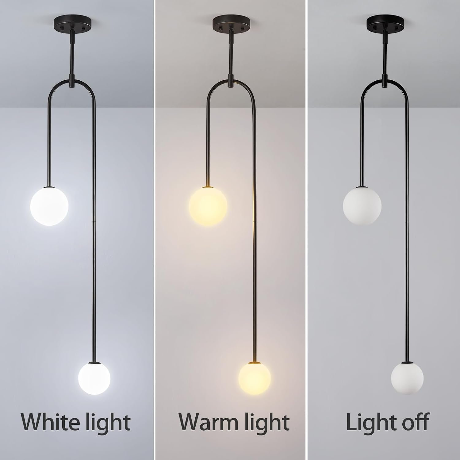 LBSQJ Modern Milk Glass Pendant Light 2 Light Mid Century Chandelier Small Glass Globe Black Pendant Lights for Kitchen Island Bedroom Dining (Metal Tube Removable, 2 Pack)