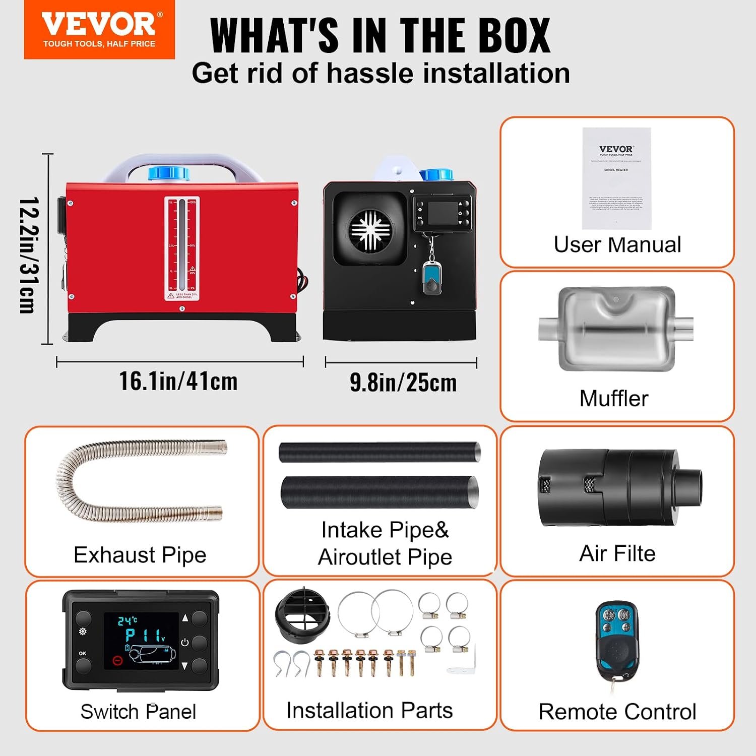 VEVOR Parking Heater with Black LCD 17060 BTU Diesel Air Heater with Remote Control Diesel Heater for Car