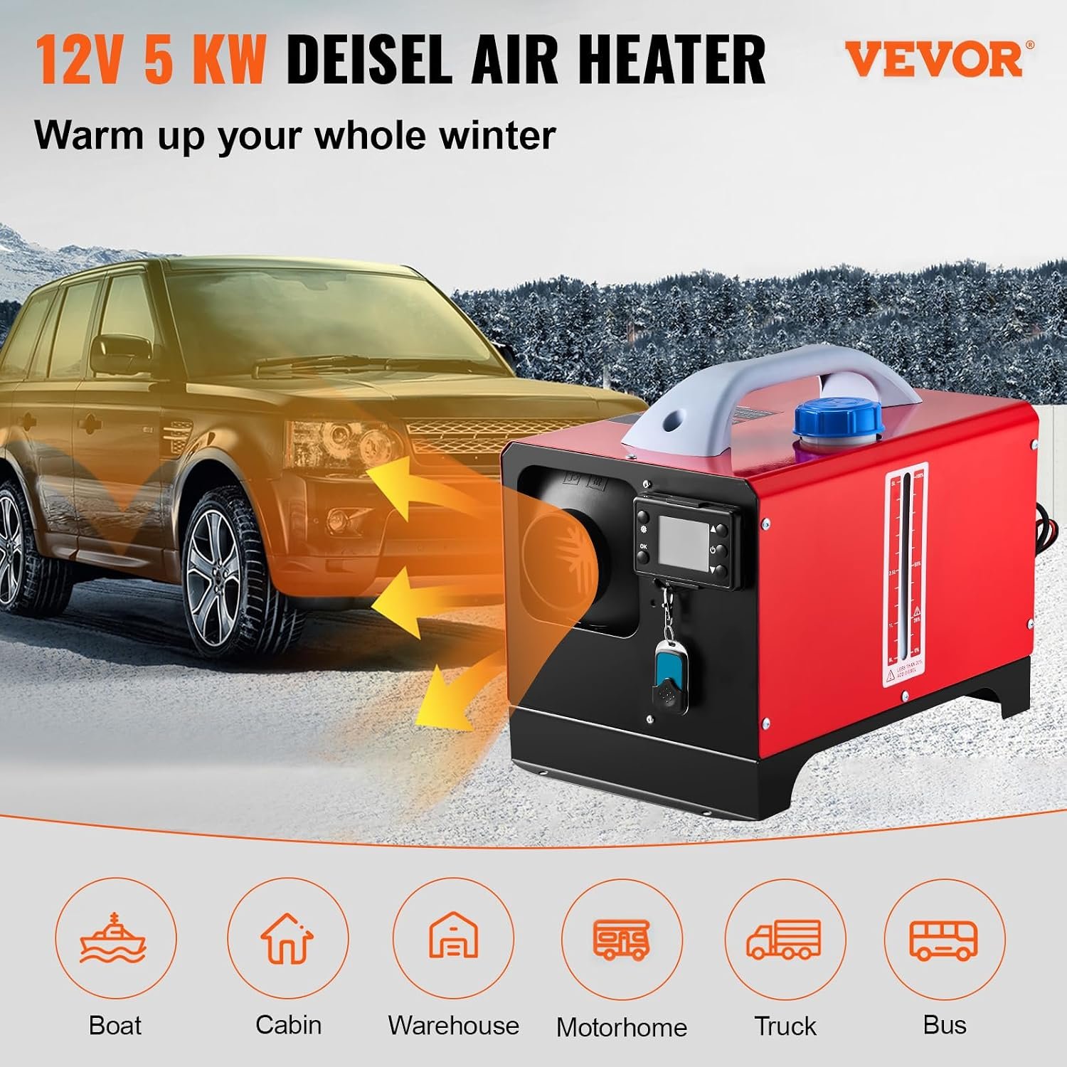VEVOR Parking Heater with Black LCD 17060 BTU Diesel Air Heater with Remote Control Diesel Heater for Car