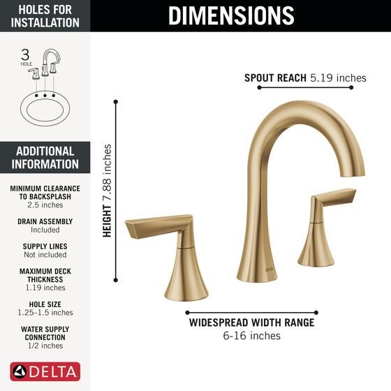 Delta Rinna Two Handle Widespread Bathroom Faucet Champagne Bronze 35874LF-CZ