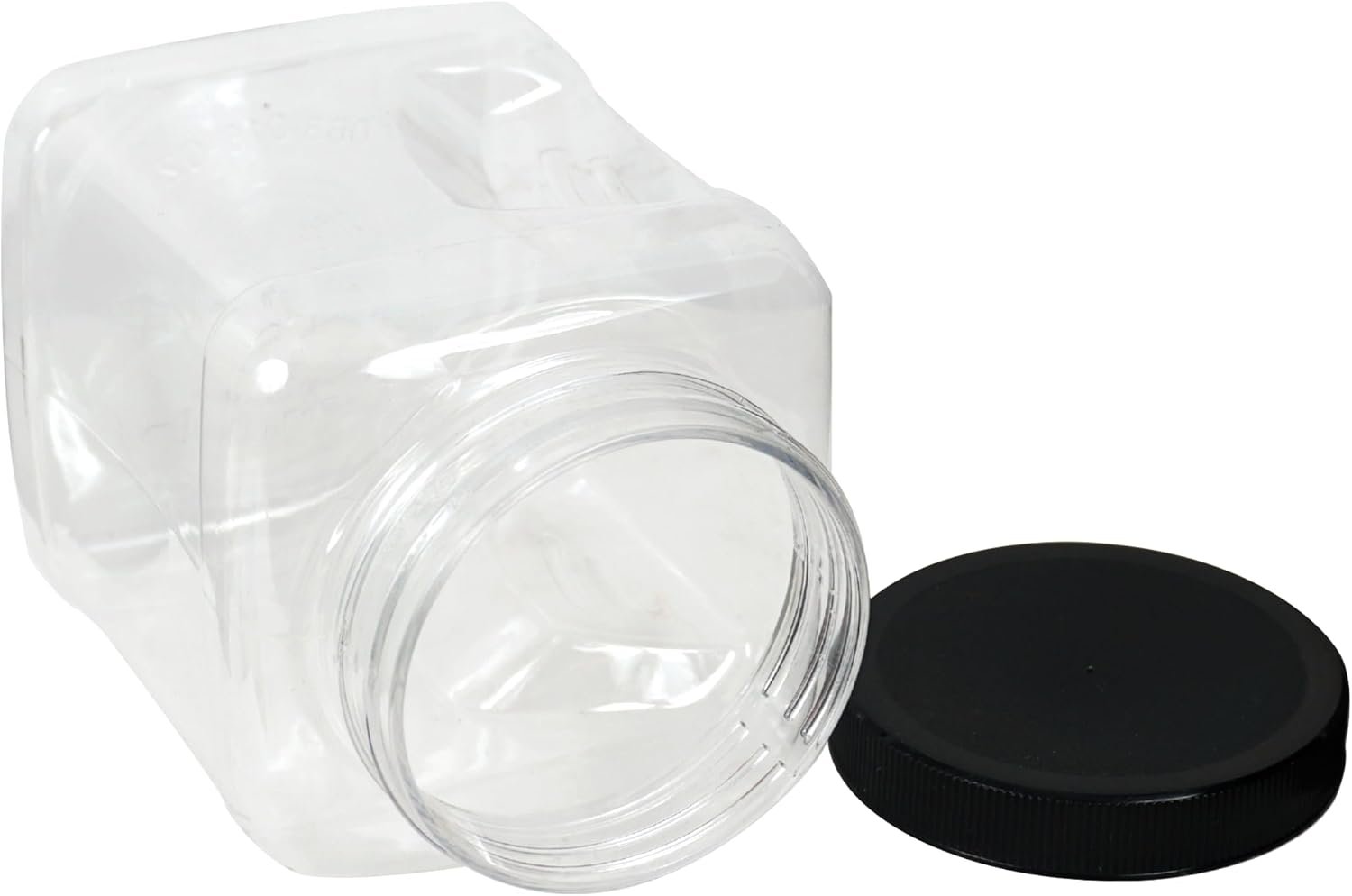 Hampton Distribution 16 Fluid Ounce Square Jar with Handle &  Black Lid (Pack of 6), Pantry Organization & Storage, Plastic Storage Container with Lid
