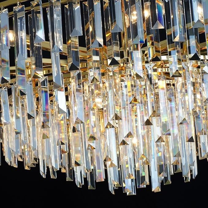 Aimluxin Modern Crystal Chandelier Gold, 32 Round Luxury Top K9 Crystal Chandeliers 6-Tier 13 Lights Large Adjustable Height Ceiling Hanging Pendant Light Fixture for Living Room Bedroom Foyer
