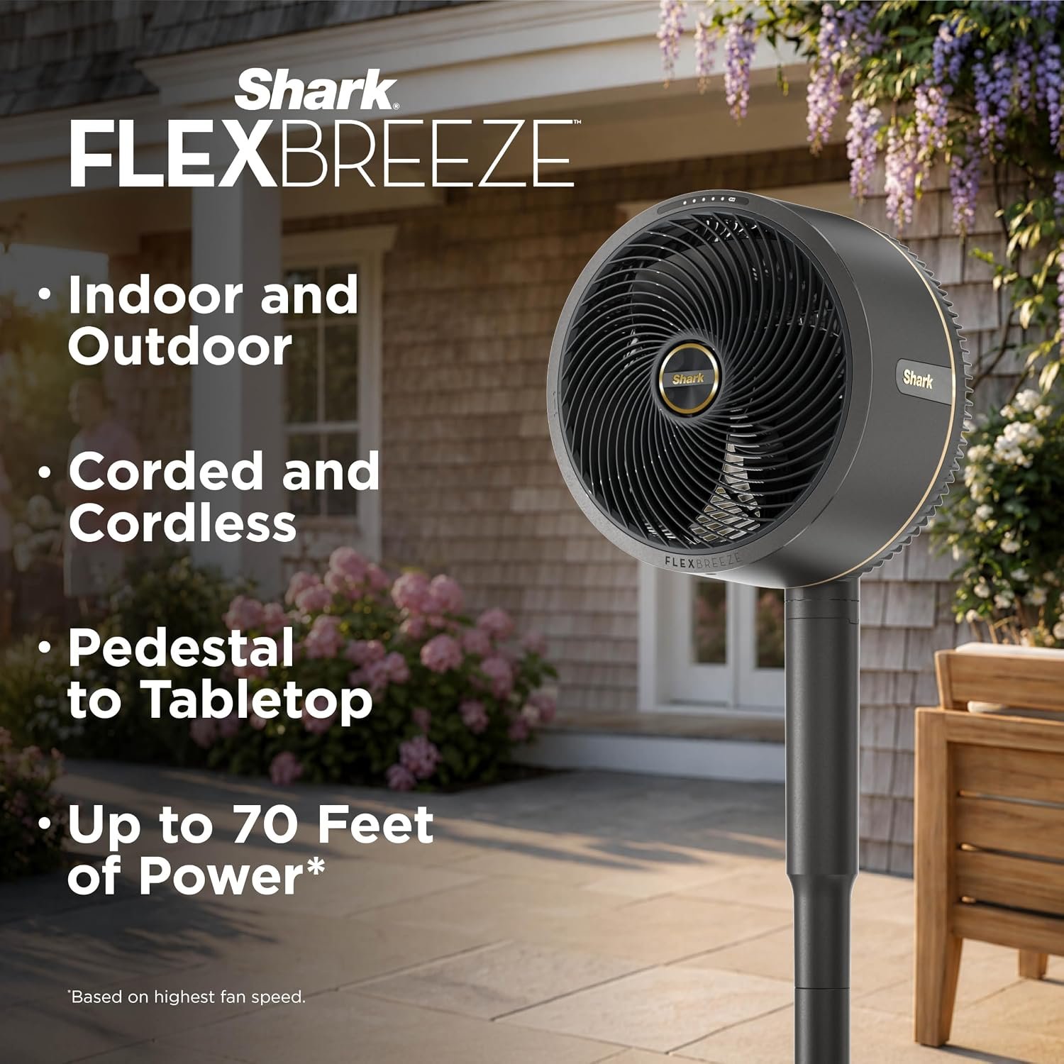 Shark FlexBreeze FA202 Cordless Pedestal Fan Indoor Outdoor Dark Grey 5 Speeds