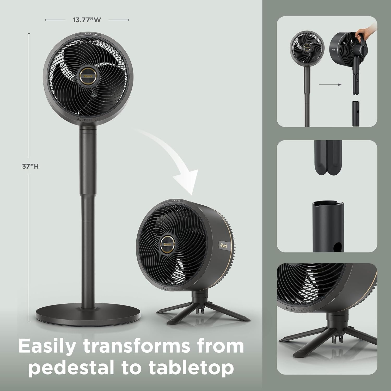 Shark FlexBreeze FA202 Cordless Pedestal Fan Indoor Outdoor Dark Grey 5 Speeds