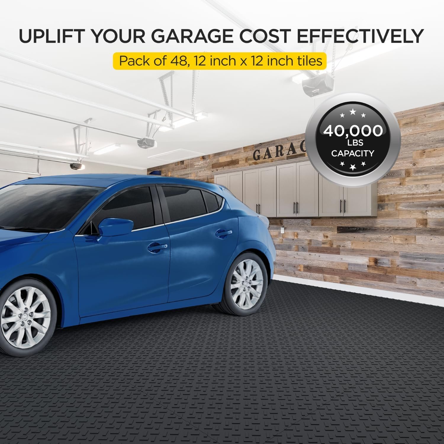 MotoFloor Modular Garage Flooring Tiles 48 Sq Ft per Box 1' x 1' Tiles