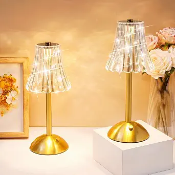 Liliful 8 Pcs Cordless Table Lamp Rechargeable Touch LED Small Gold Portable Battery Operated USB-c Desk Lamp 3 Color Dimmable for Bedroom Living Room Dining (Gold,Rose Style)