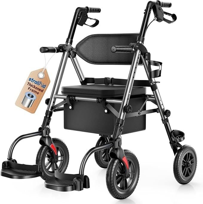 SUCCU Rollator Walkers for Seniors with Seat, 2-in-1 Walker Wheelchair Combo, Foldable Rolling Walker with Seat, Wheelchairs for Adults – 400 lbs Capacity, Adjustable Height