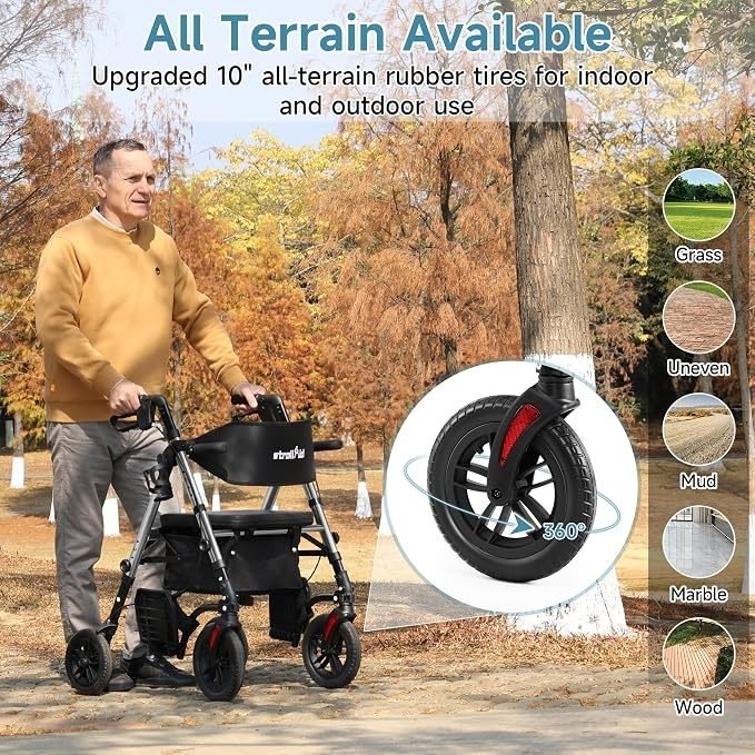SUCCU Rollator Walkers for Seniors with Seat, 2-in-1 Walker Wheelchair Combo, Foldable Rolling Walker with Seat, Wheelchairs for Adults – 400 lbs Capacity, Adjustable Height
