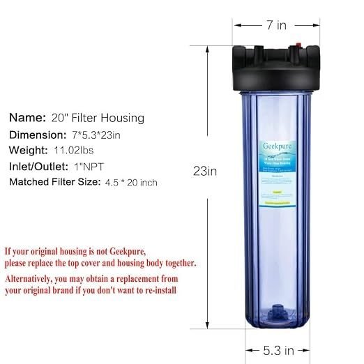 Geekpure 20 Inch Clear Whole House Water Filter Housing - 1
