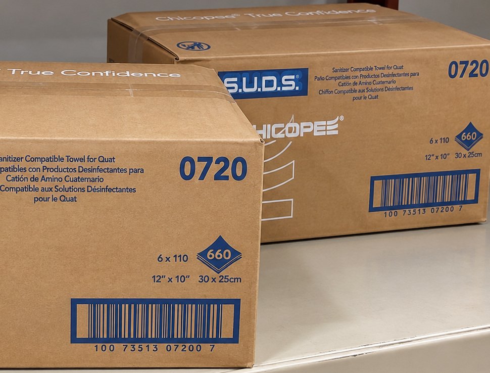 Chicopee S.U.D.S. 0720 Quat Sanitizer-Compatible Disposable Dry Towels, White, 12 x 10 in, 6 Rolls of 110, 660 Count