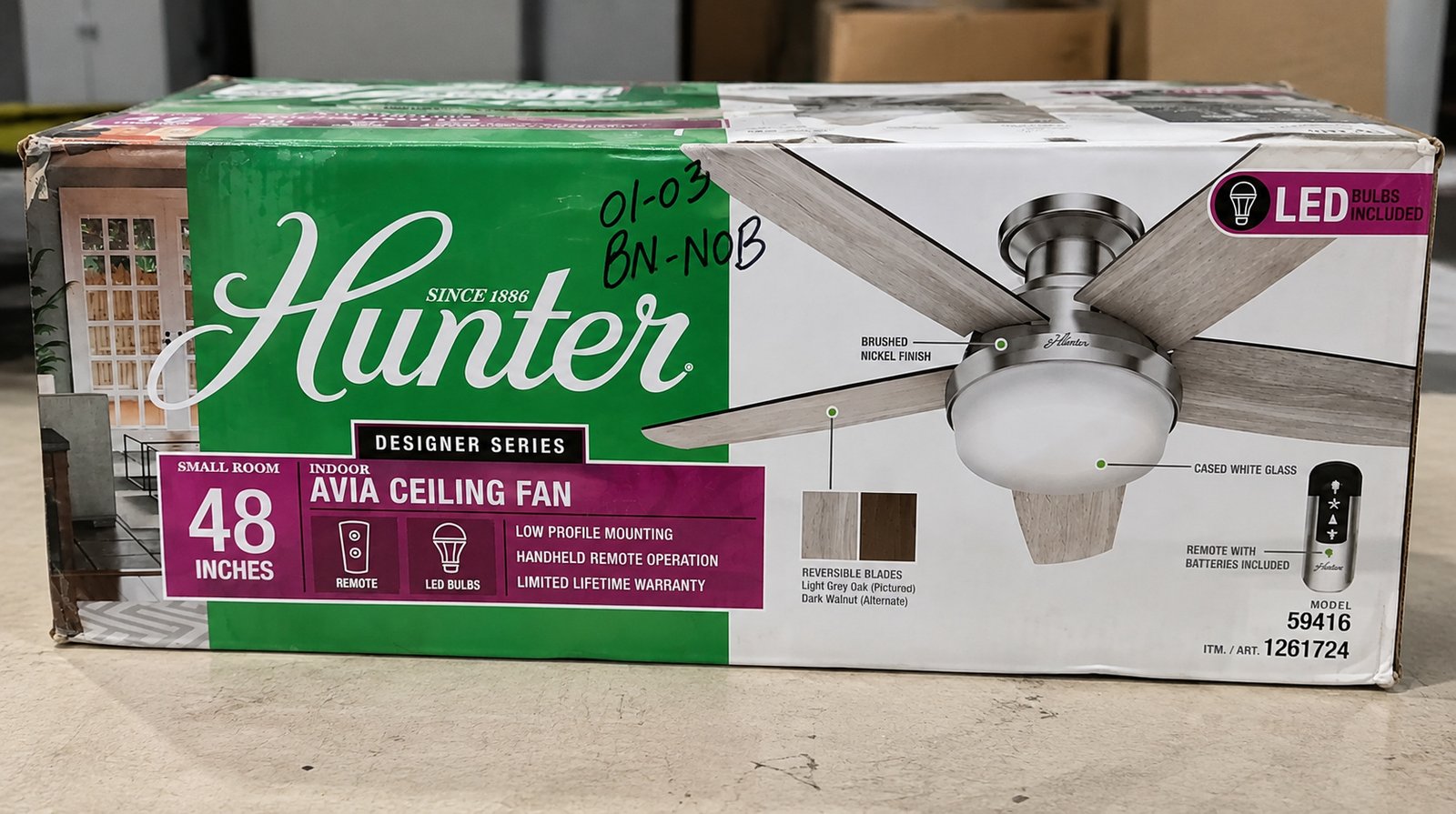 Hunter Avia 48" Low Profile LED Ceiling Fan – Brushed Nickel