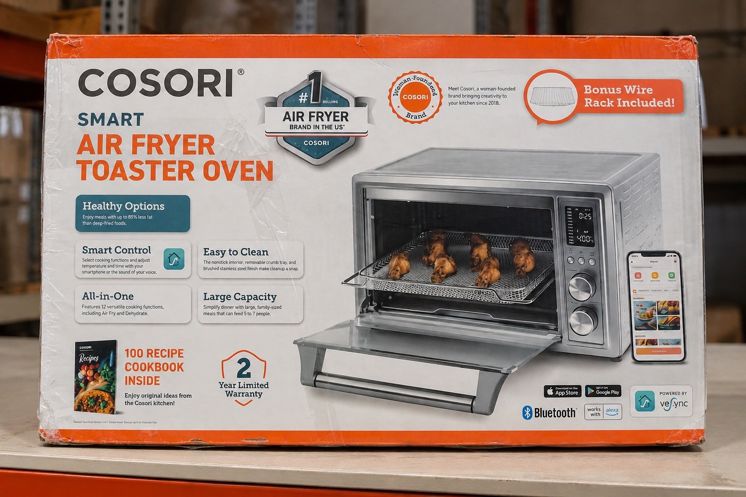 COSORI Smart Air Fryer Toaster Oven with VeSync Control and Bonus Wire Rack